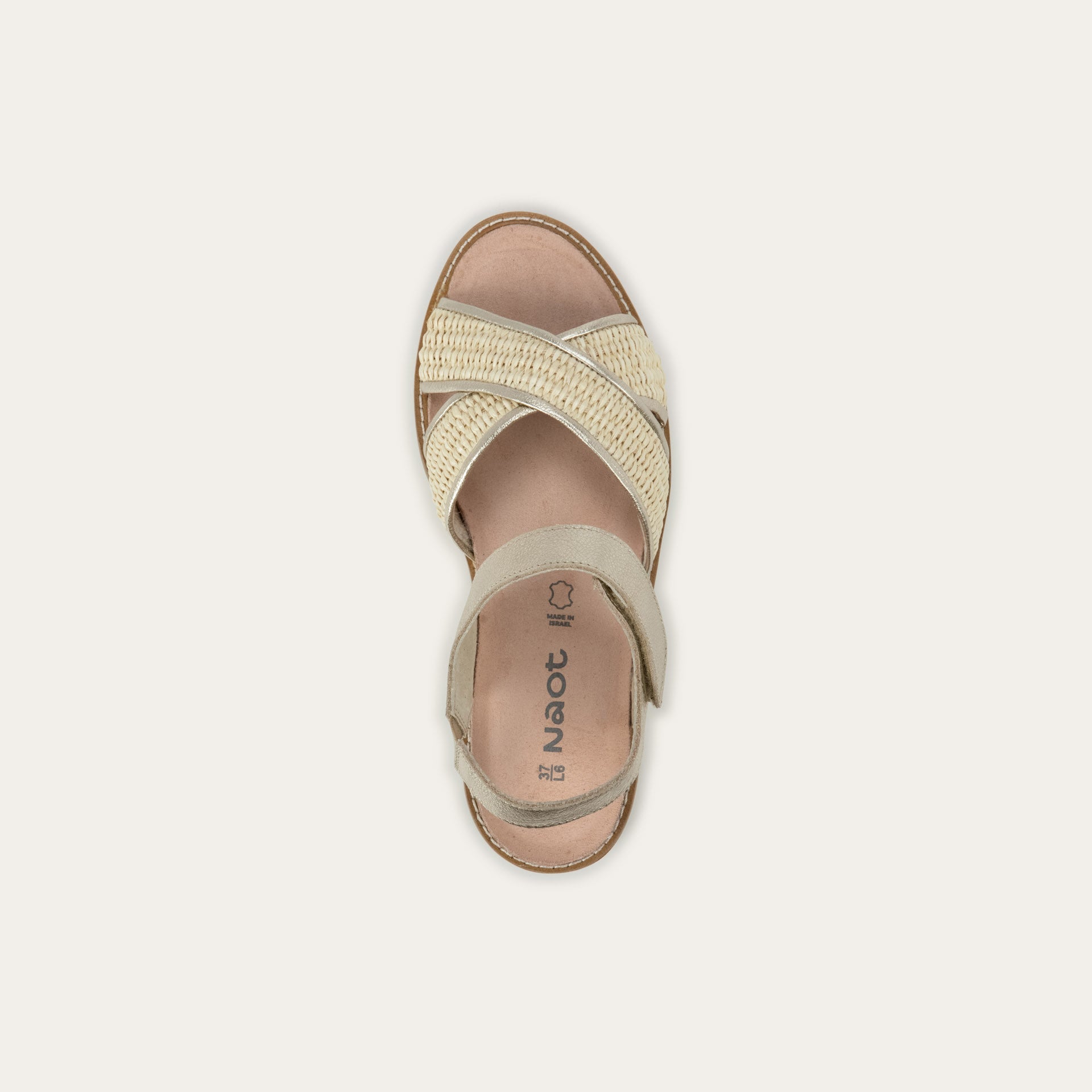 NAOT Pavlova Sandal - Radiant Gold Leather / Blonde Raffia - Juli's Wearable Art
