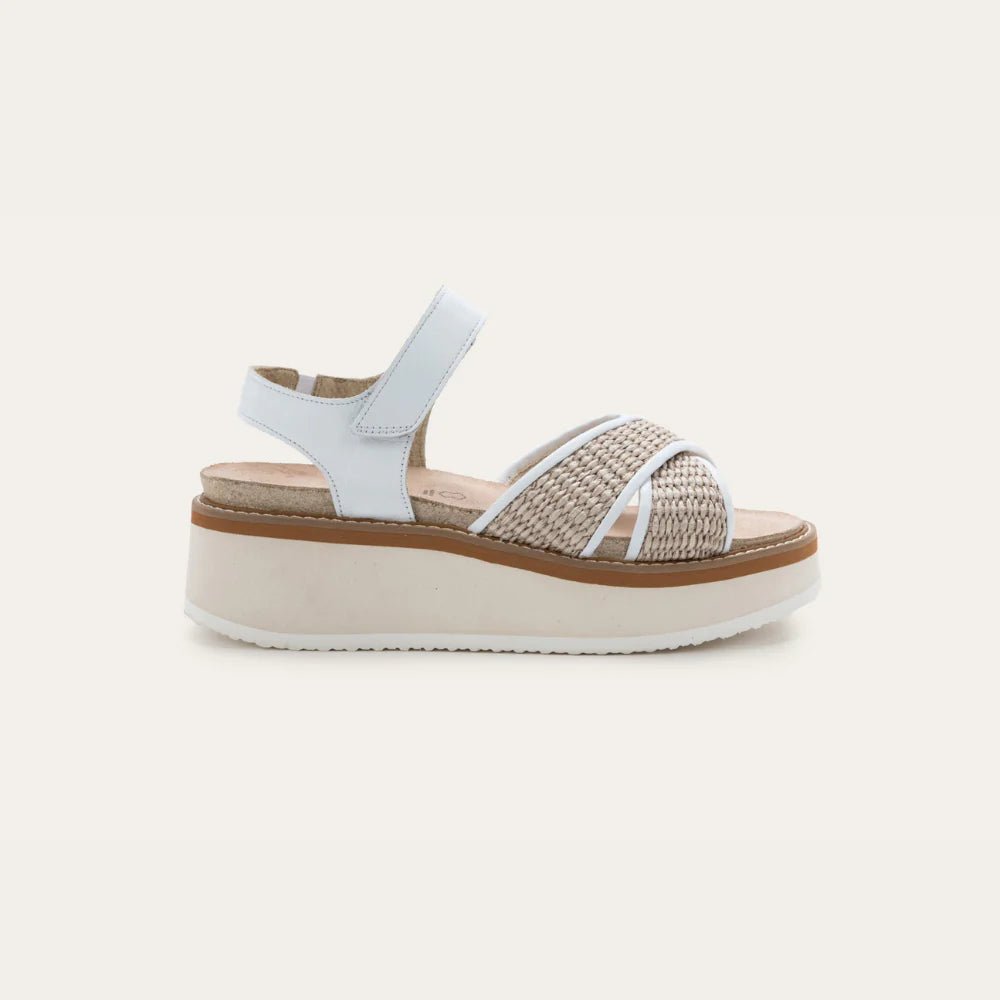 NAOT Pavlova Sandal - White Leather / Sand Raffia - Juli's Wearable Art
