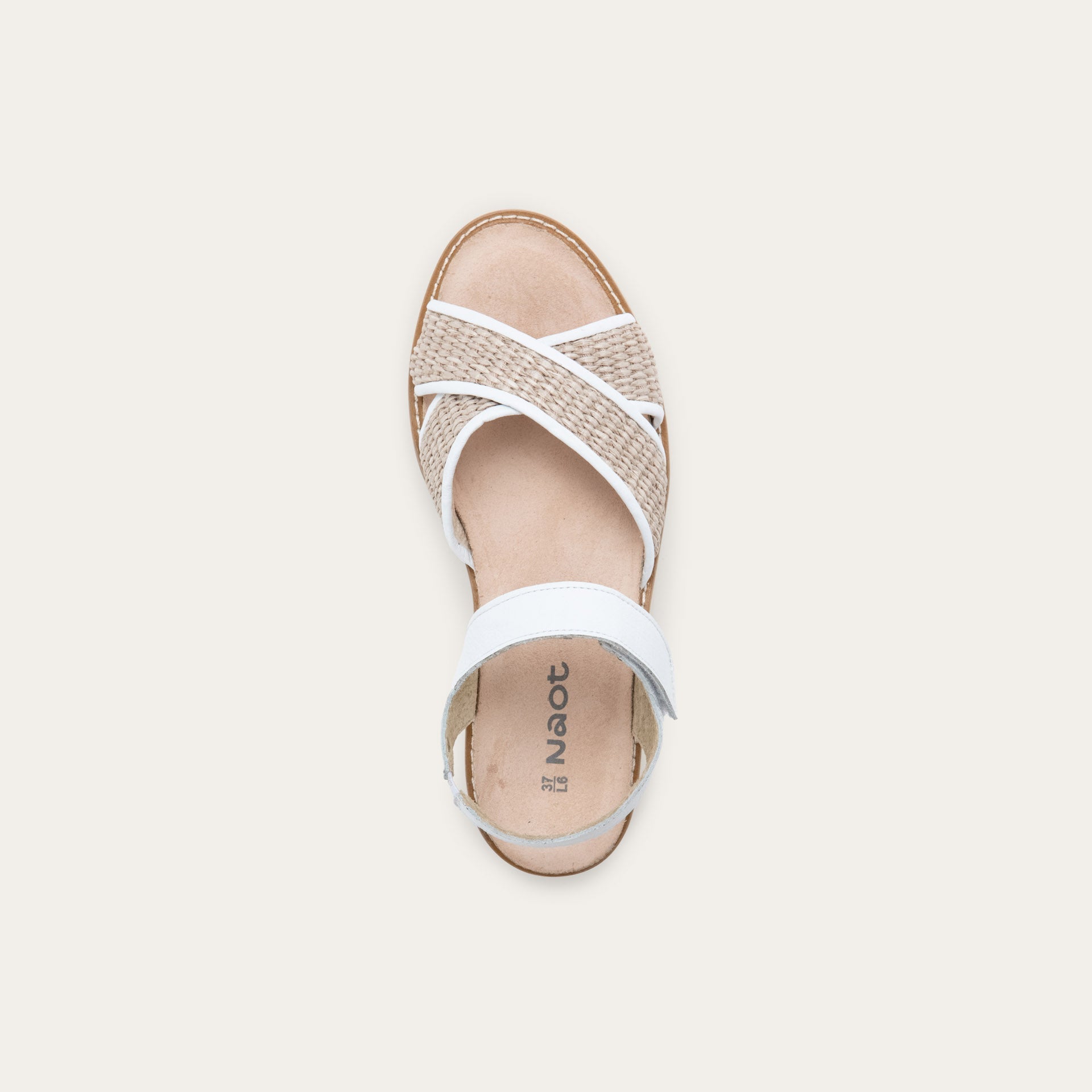 NAOT Pavlova Sandal - White Leather / Sand Raffia - Juli's Wearable Art