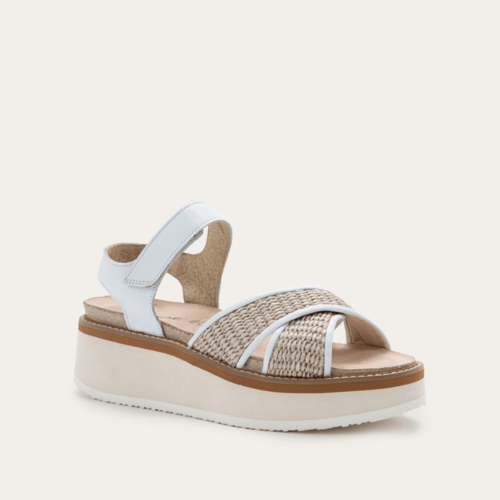NAOT Pavlova Sandal - White Leather / Sand Raffia - Juli's Wearable Art