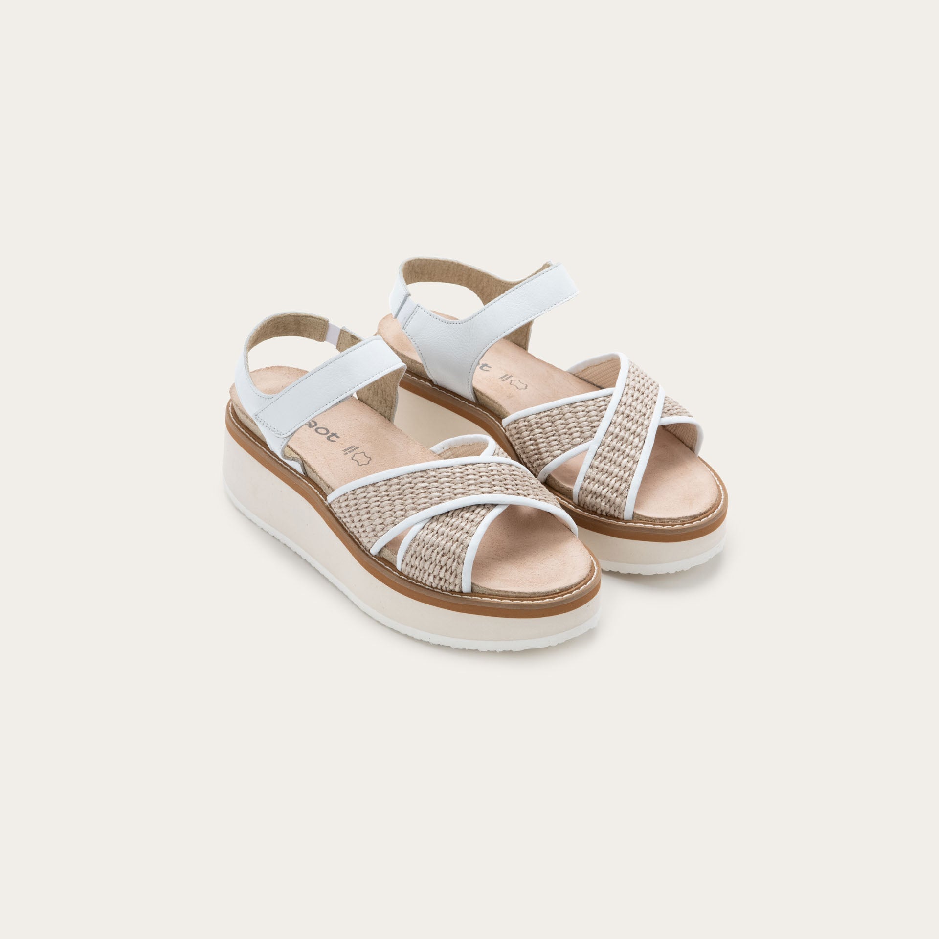 NAOT Pavlova Sandal - White Leather / Sand Raffia - Juli's Wearable Art