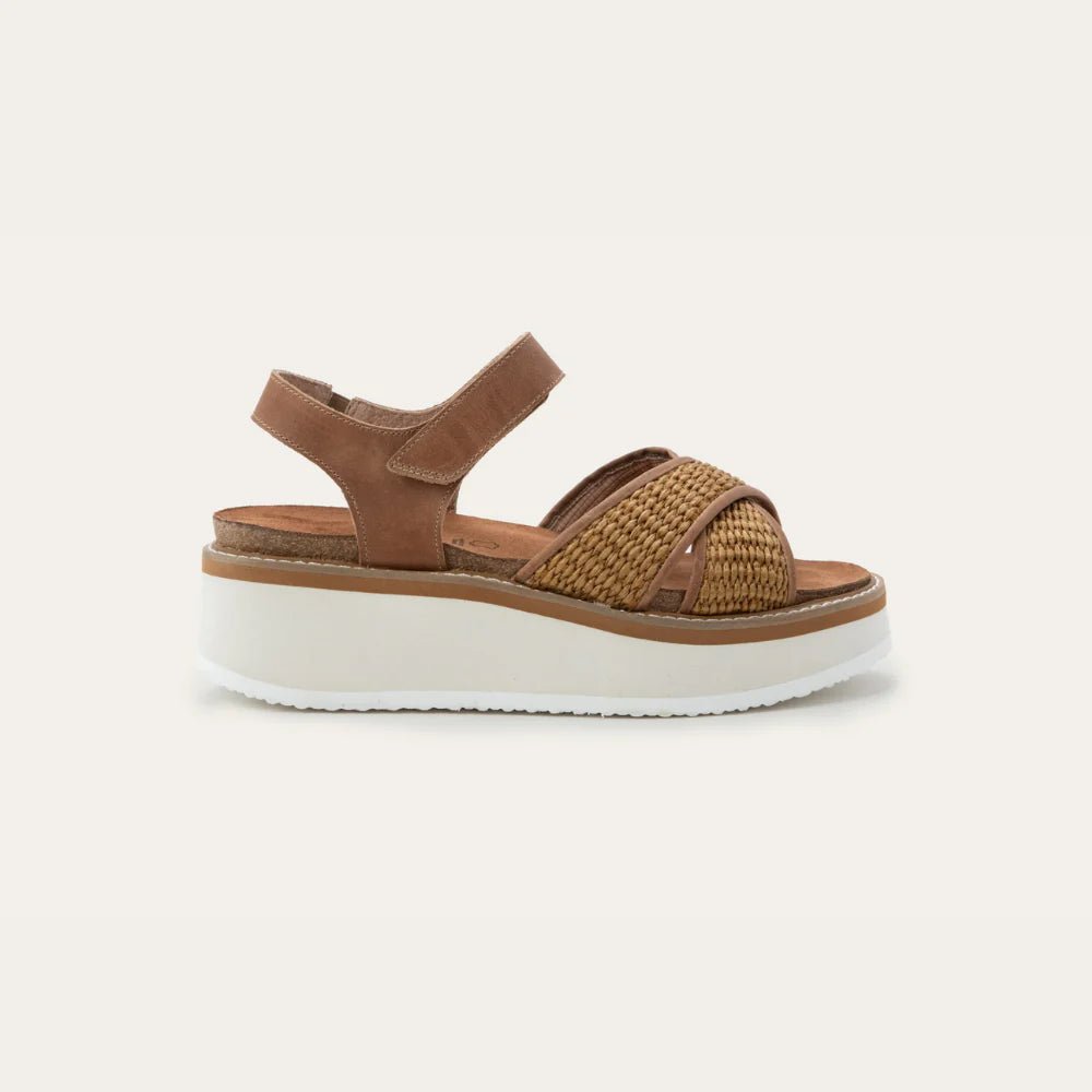 NAOT Pavlova Sandals - Latte Brown Leather / Golden Brown Raffia - Juli's Wearable Art