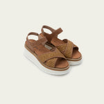 NAOT Pavlova Sandals - Latte Brown Leather / Golden Brown Raffia - Juli's Wearable Art