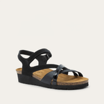 NAOT Sophia Sandal - Black Velvet Nubuck / Jet Black Leather / Black Crinkle Patent - Juli's Wearable Art