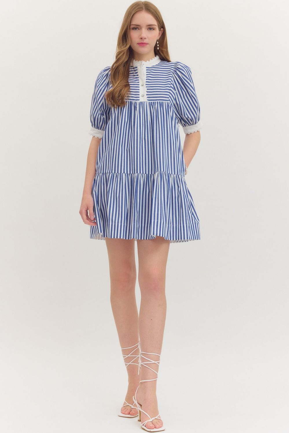 Navy Blue and White Striped Mini Dress - Juli's Wearable Art