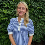 Navy Blue and White Striped Mini Dress - Juli's Wearable Art