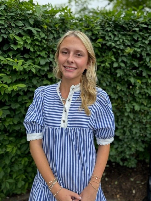 Navy Blue and White Striped Mini Dress