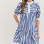 Navy Blue and White Striped Mini Dress - Juli's Wearable Art
