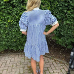 Navy Blue and White Striped Mini Dress - Juli's Wearable Art