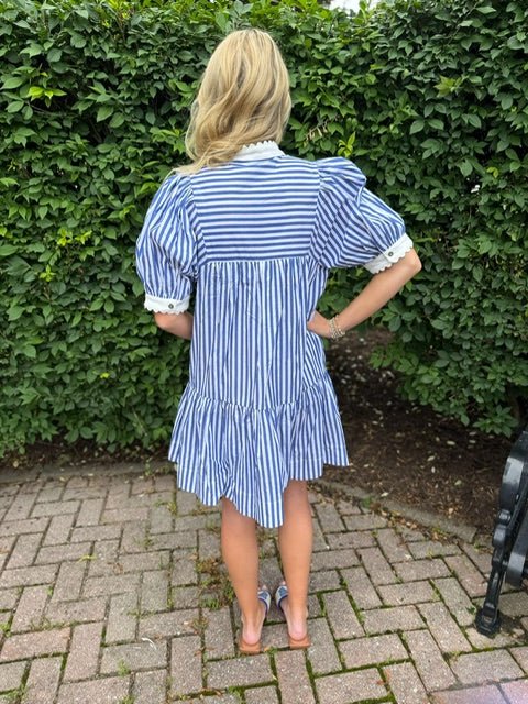 Navy Blue and White Striped Mini Dress - Juli's Wearable Art