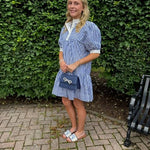 Navy Blue and White Striped Mini Dress - Juli's Wearable Art