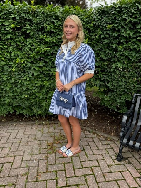 Navy Blue and White Striped Mini Dress