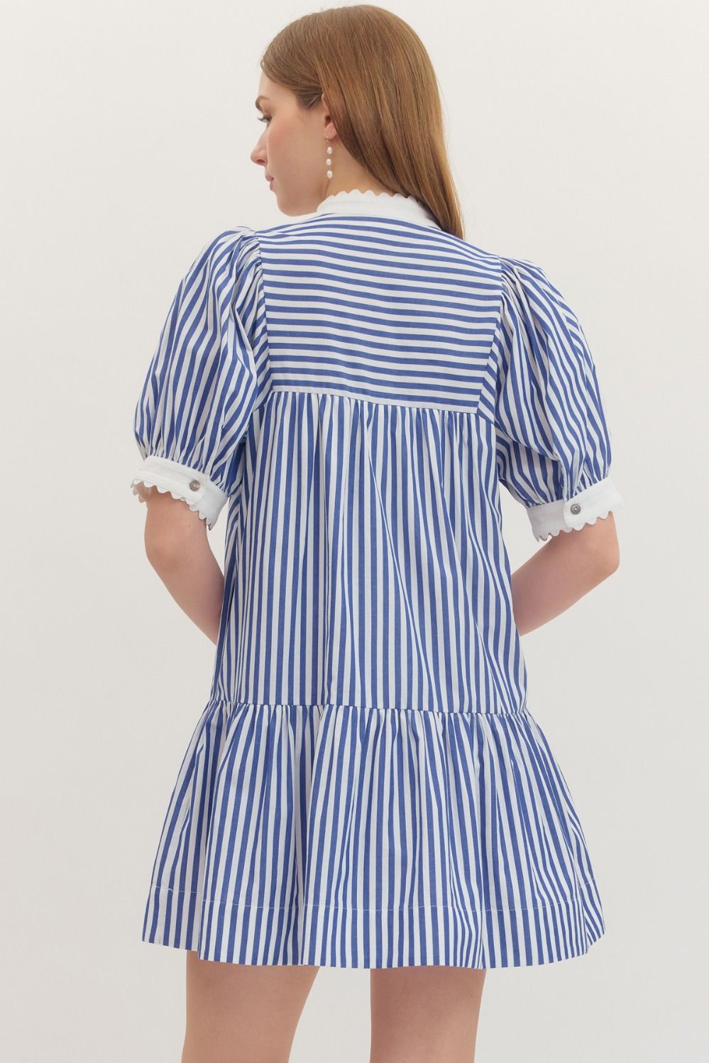 Navy Blue and White Striped Mini Dress - Juli's Wearable Art