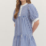 Navy Blue and White Striped Mini Dress - Juli's Wearable Art