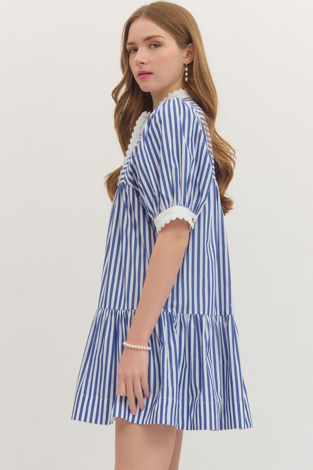 Navy Blue and White Striped Mini Dress - Juli's Wearable Art
