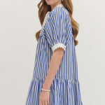 Navy Blue and White Striped Mini Dress - Juli's Wearable Art