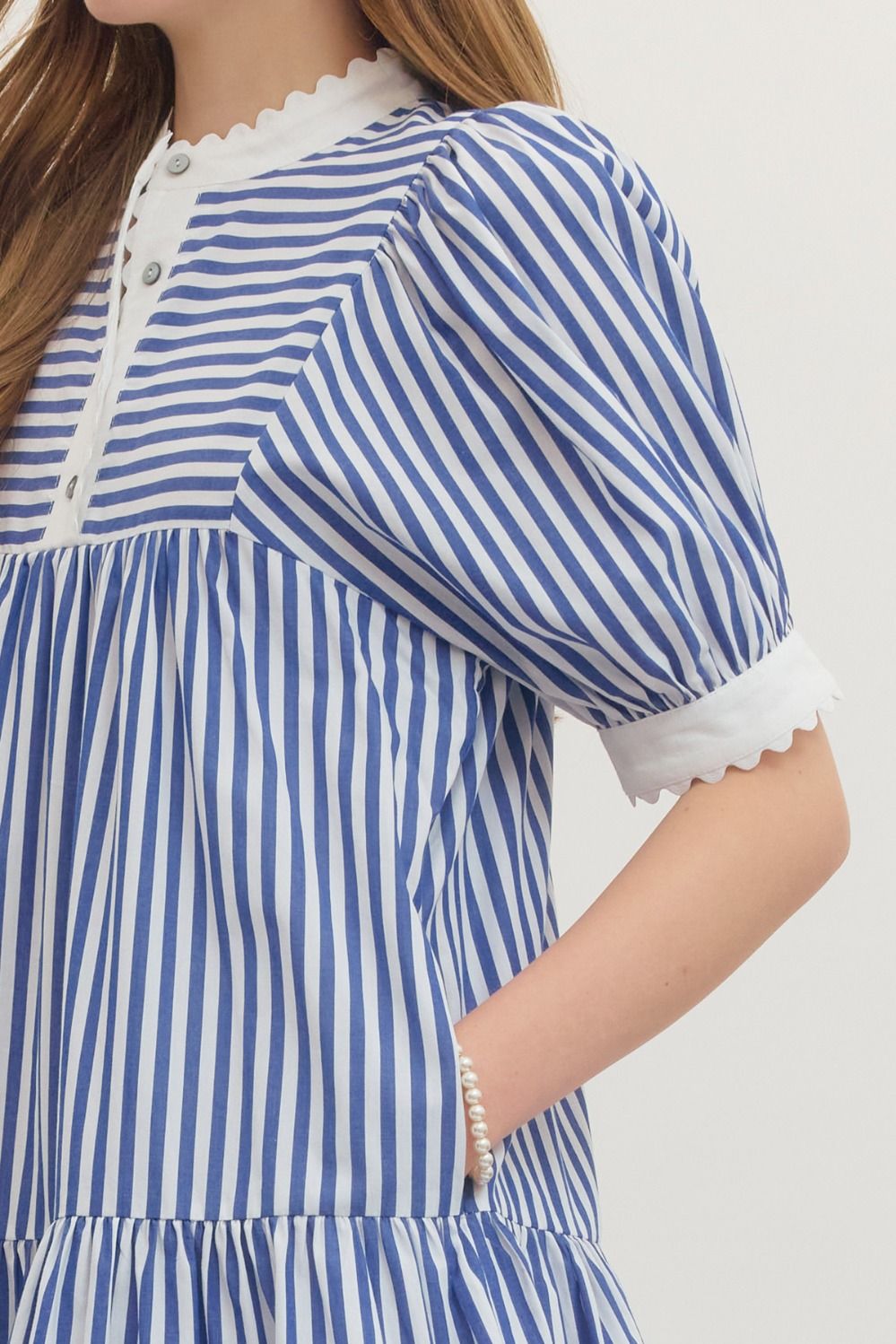 Navy Blue and White Striped Mini Dress - Juli's Wearable Art