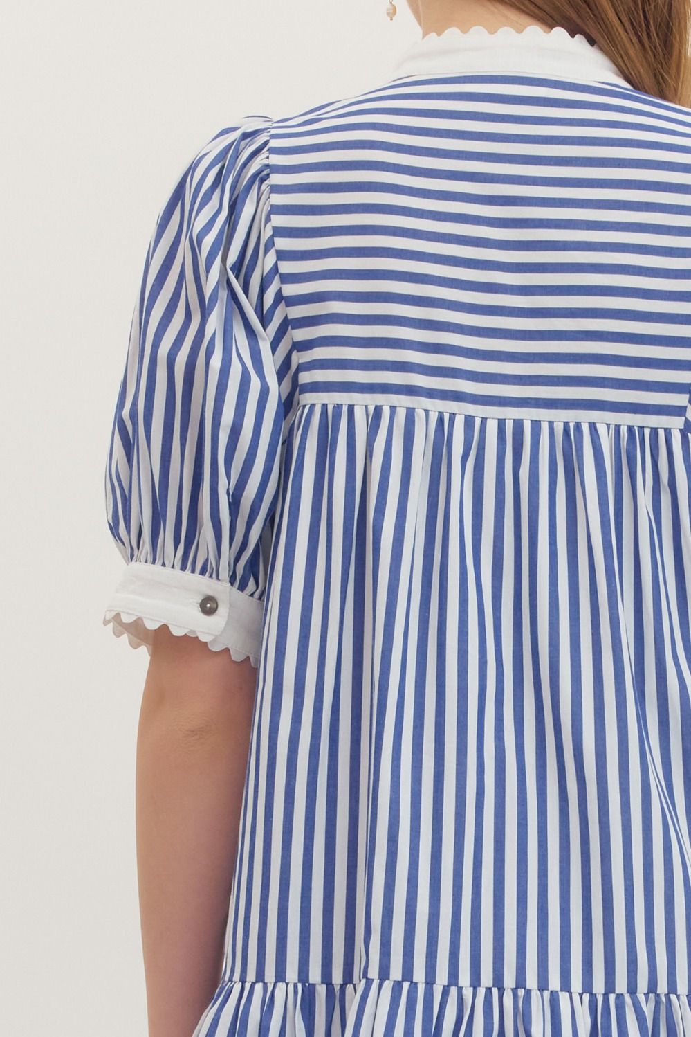 Navy Blue and White Striped Mini Dress - Juli's Wearable Art