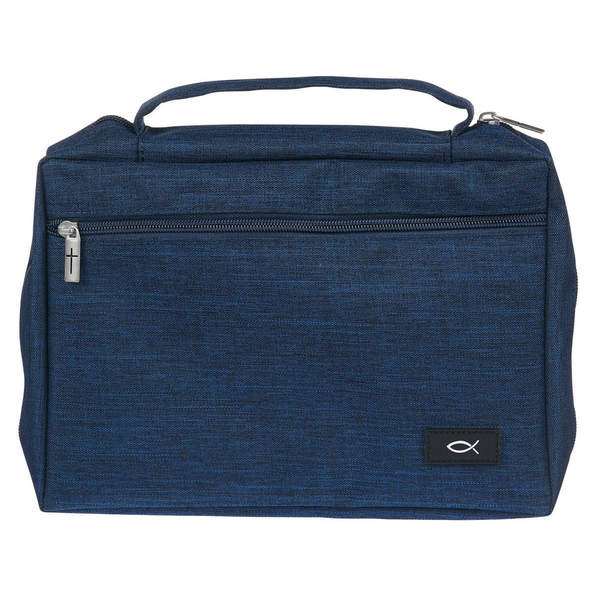 Navy Blue Poly-Canvas Bible Cover with Ichthus Patch