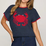 Navy Crab Print Knit Sweater Top | Navy - Juli's Wearable Art