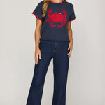 Navy Crab Print Knit Sweater Top | Navy - Juli's Wearable Art