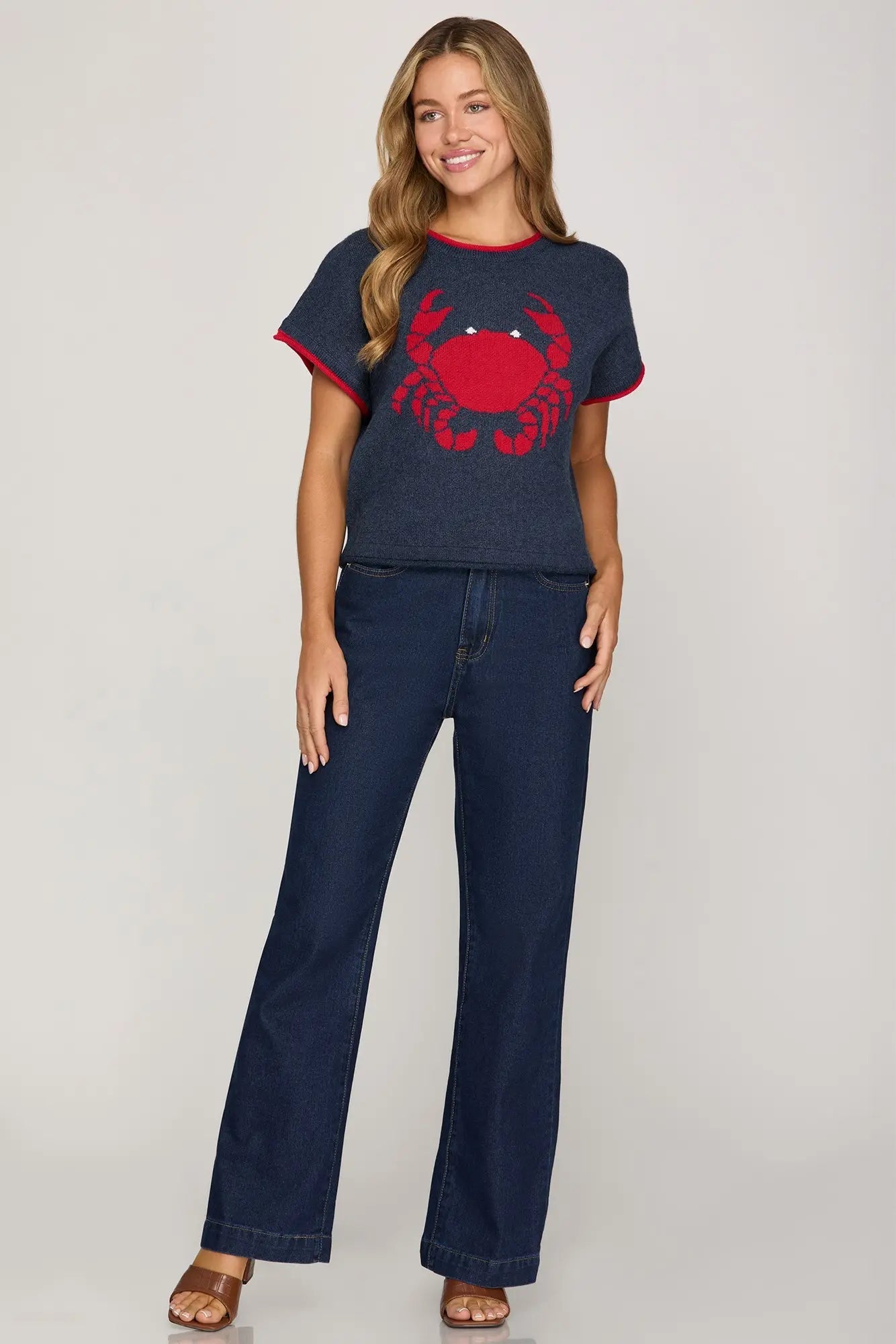Navy Crab Print Knit Sweater Top | Navy - Juli's Wearable Art