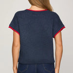 Navy Crab Print Knit Sweater Top | Navy - Juli's Wearable Art
