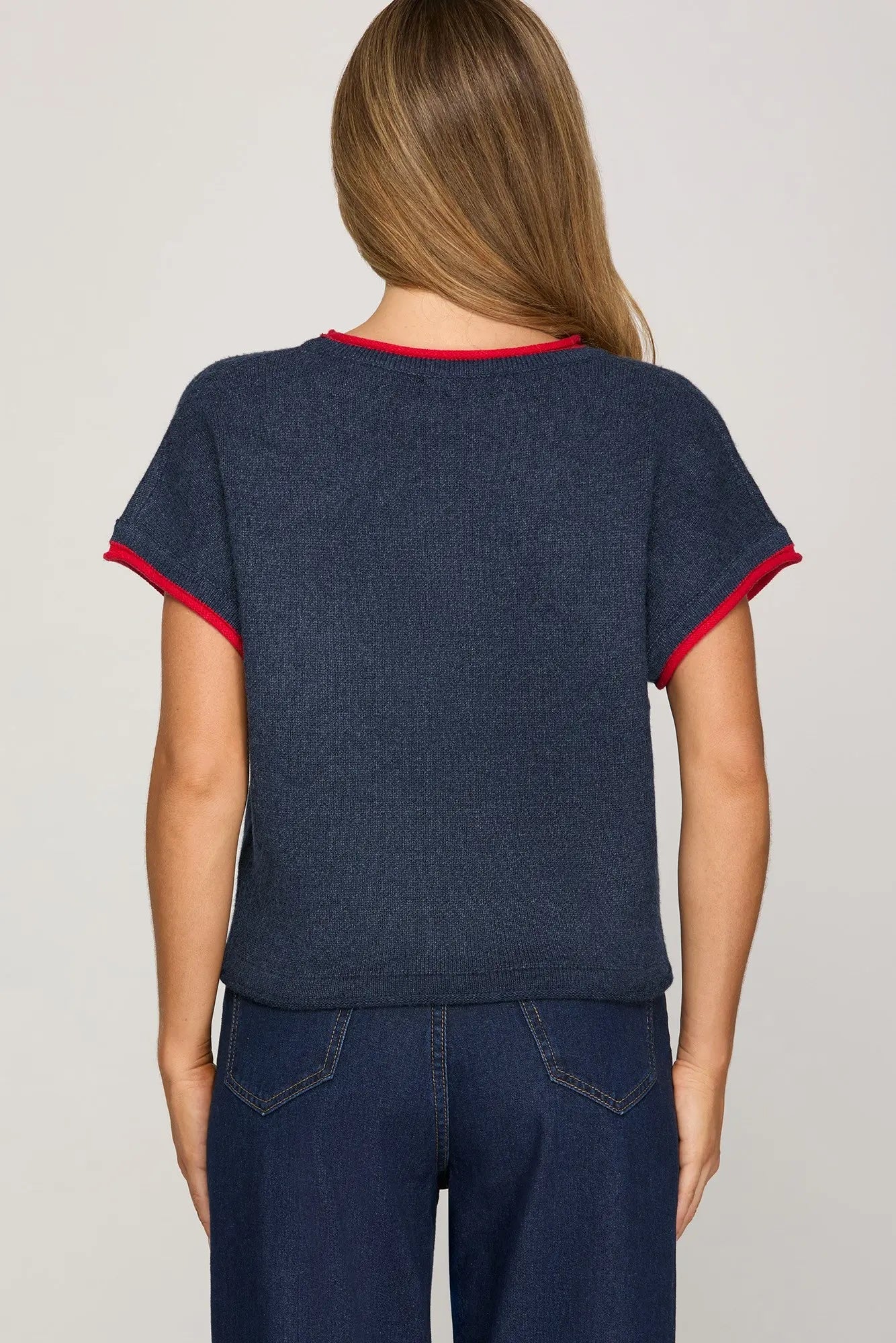 Navy Crab Print Knit Sweater Top | Navy - Juli's Wearable Art