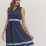 Navy Sleeveless Midi Dress with Belt - Juli's Wearable Art