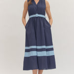 Navy Sleeveless Midi Dress with Belt - Juli's Wearable Art