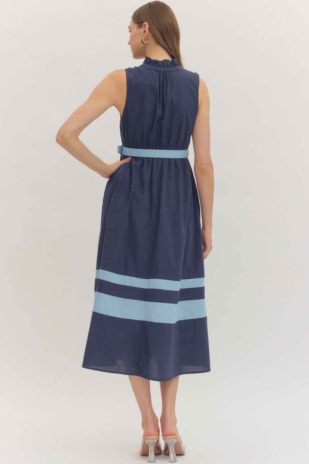 Navy Sleeveless Midi Dress with Belt - Juli's Wearable Art