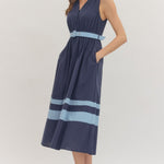 Navy Sleeveless Midi Dress with Belt - Juli's Wearable Art