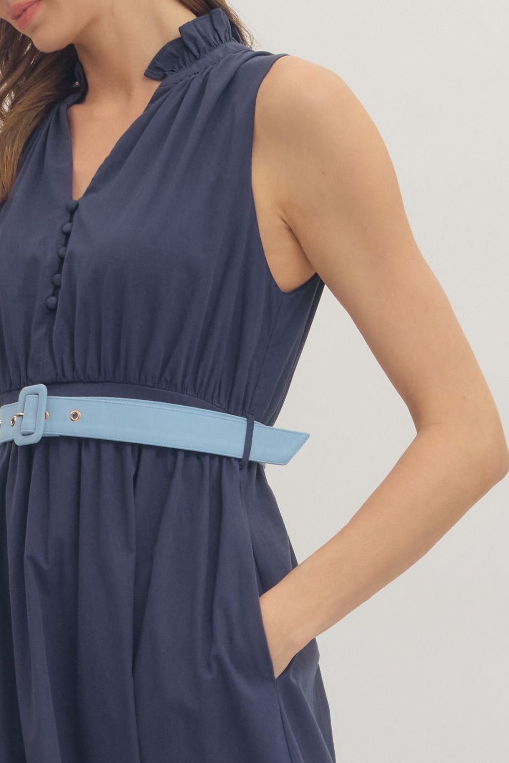Navy Sleeveless Midi Dress with Belt - Juli's Wearable Art