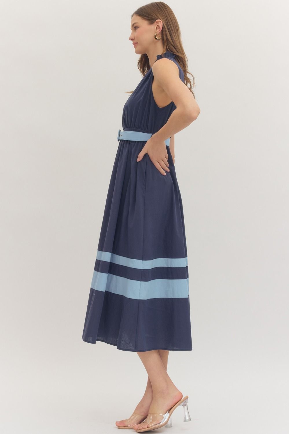 Navy Sleeveless Midi Dress with Belt - Juli's Wearable Art