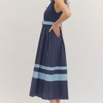 Navy Sleeveless Midi Dress with Belt - Juli's Wearable Art