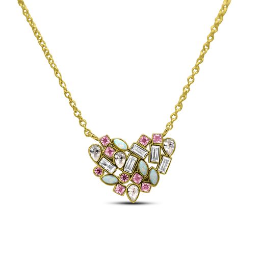 Stia You're a Gem Cluster Heart Necklaces- Pretty in Pink