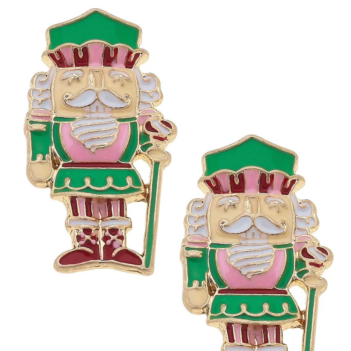 Nutcracker Enamel Stud Earrings in Green/Red/Pink - Juli's Wearable Art