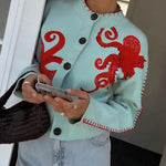 Octopus Embellished Button-Up Cardigan - Juli's Wearable Art