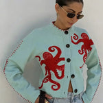 Octopus Embellished Button-Up Cardigan - Juli's Wearable Art