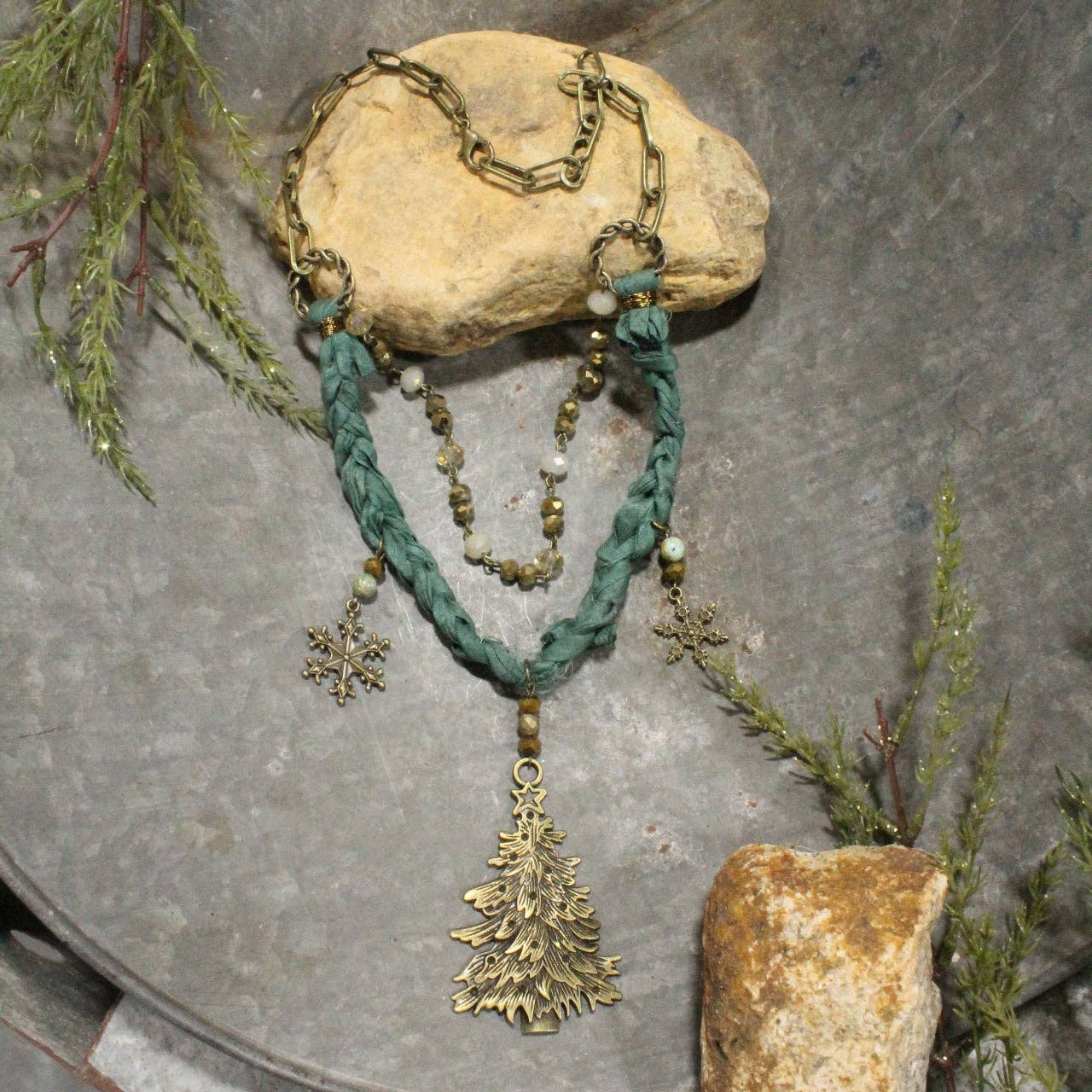 Oh Christmas Tree Sari Layered Necklace - Juli's Wearable Art