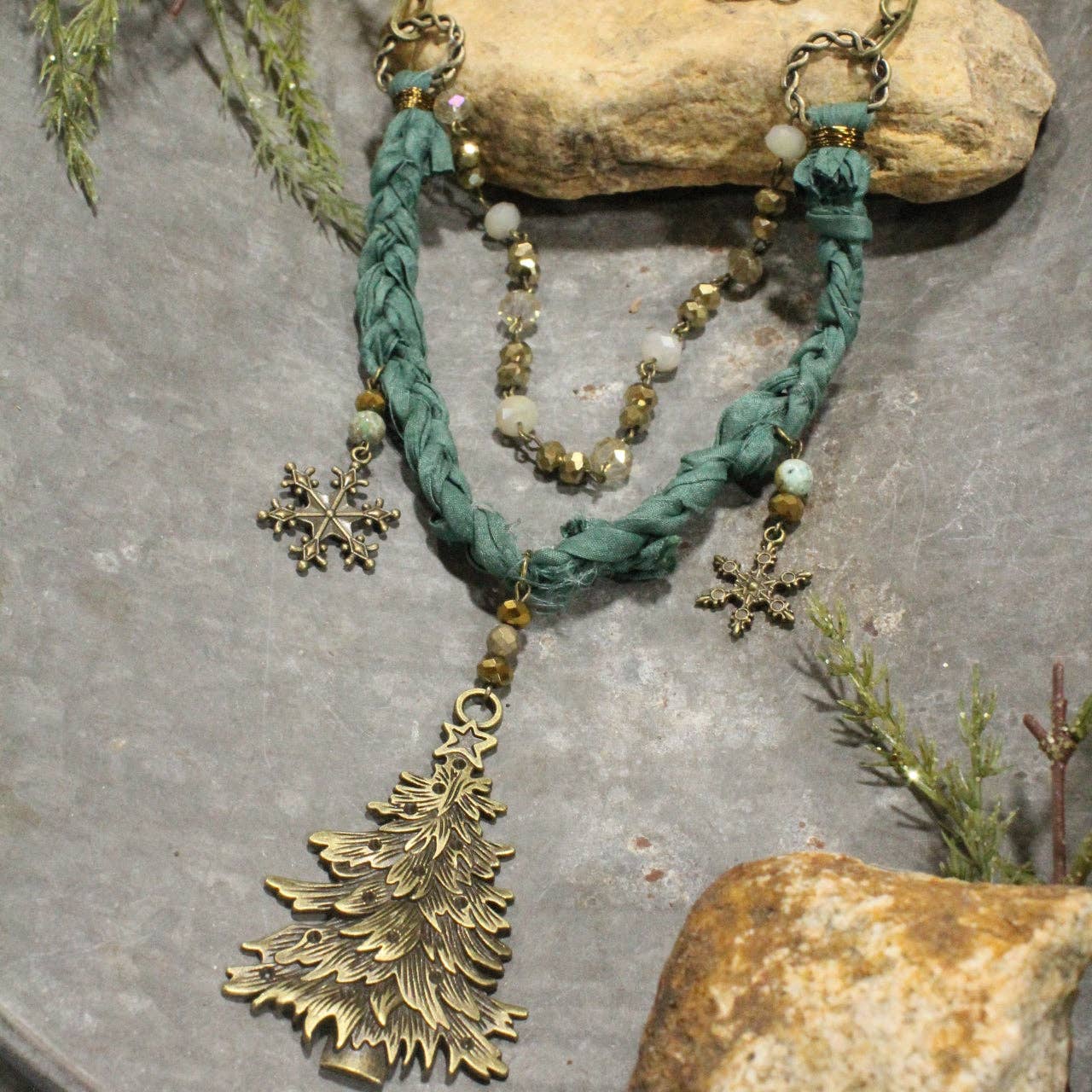 Oh Christmas Tree Sari Layered Necklace - Juli's Wearable Art