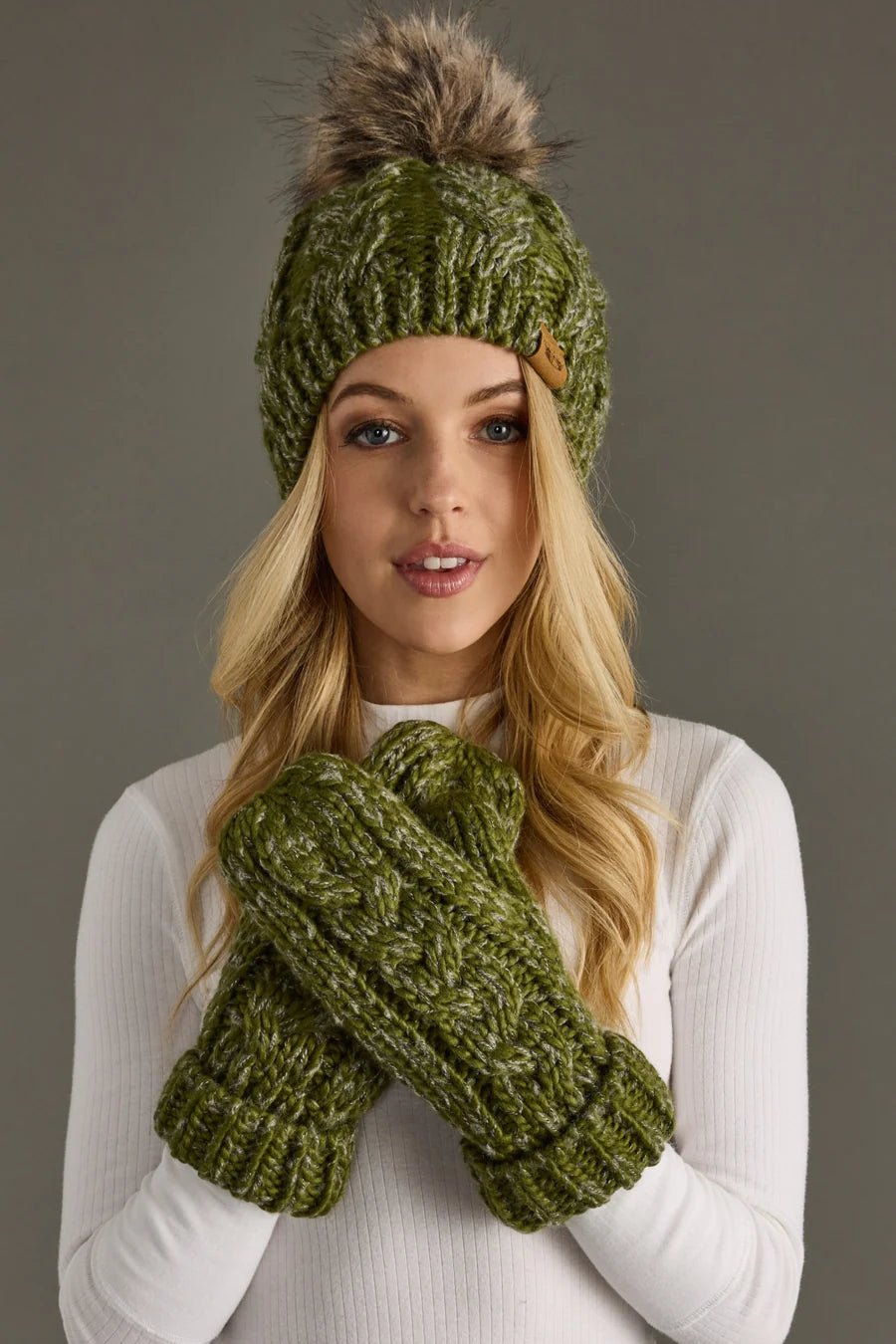 Olive Cable Knit Mittens – Fleece Lined - Juli's Wearable Art