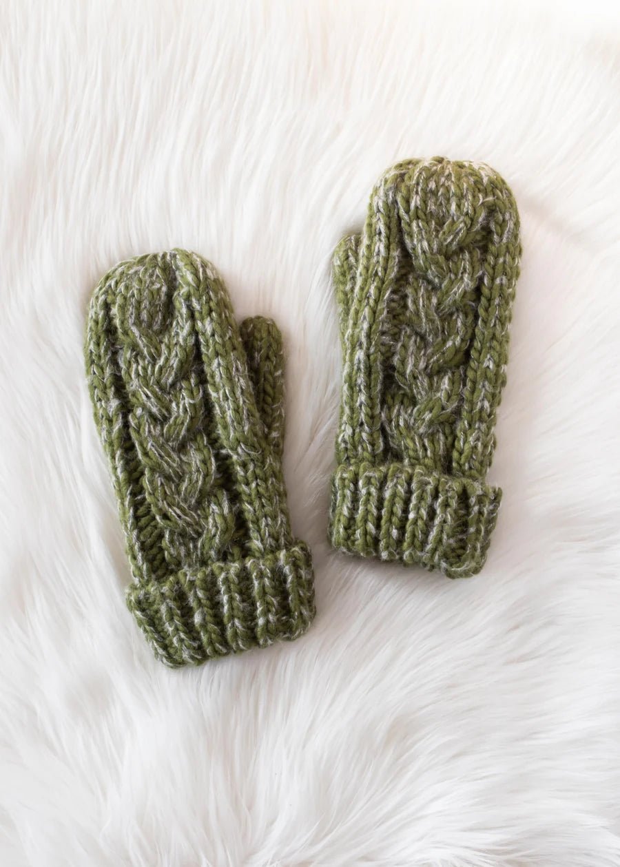 Olive Cable Knit Mittens – Fleece Lined - Juli's Wearable Art