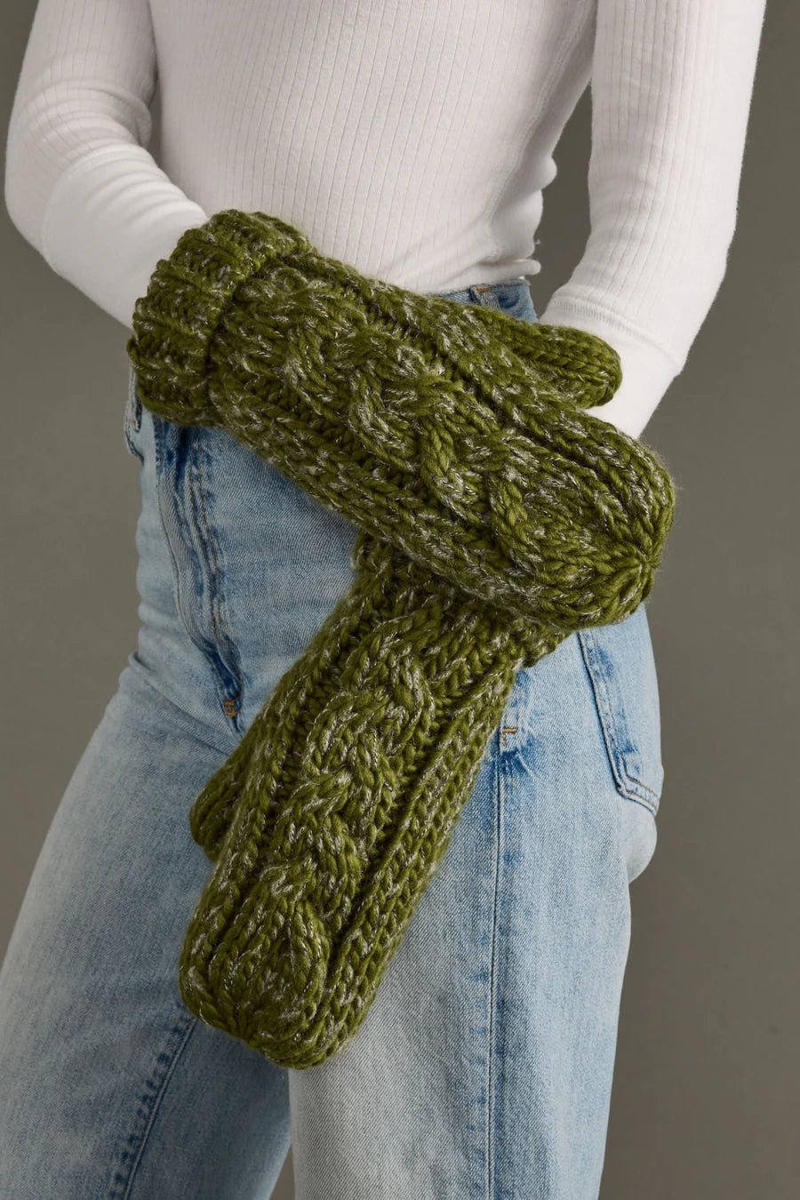 Olive Cable Knit Mittens – Fleece Lined - Juli's Wearable Art