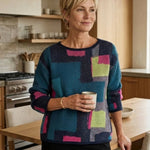 Olivia by Habitat Collage Swing Pullover Sweater | Teal - Juli's Wearable Art