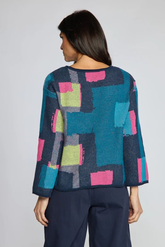 Olivia by Habitat Collage Swing Pullover Sweater | Teal - Juli's Wearable Art