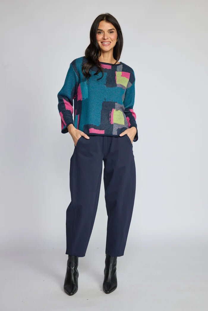 Olivia by Habitat Collage Swing Pullover Sweater | Teal - Juli's Wearable Art