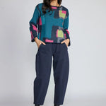 Olivia by Habitat Collage Swing Pullover Sweater | Teal - Juli's Wearable Art
