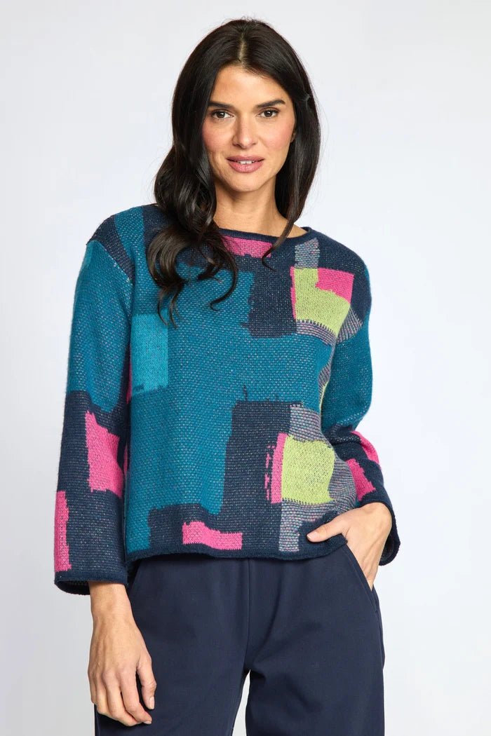 Olivia by Habitat Collage Swing Pullover Sweater | Teal