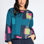 Olivia by Habitat Collage Swing Pullover Sweater | Teal - Juli's Wearable Art